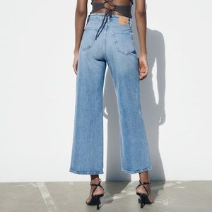 Zara Z1975 Rise High Waisted Cropped Straight Leg Blue Jeans